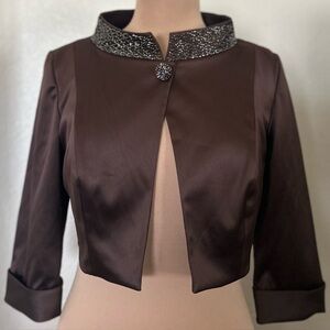 Cachet Dark Brown Blazer with Embellished Collar